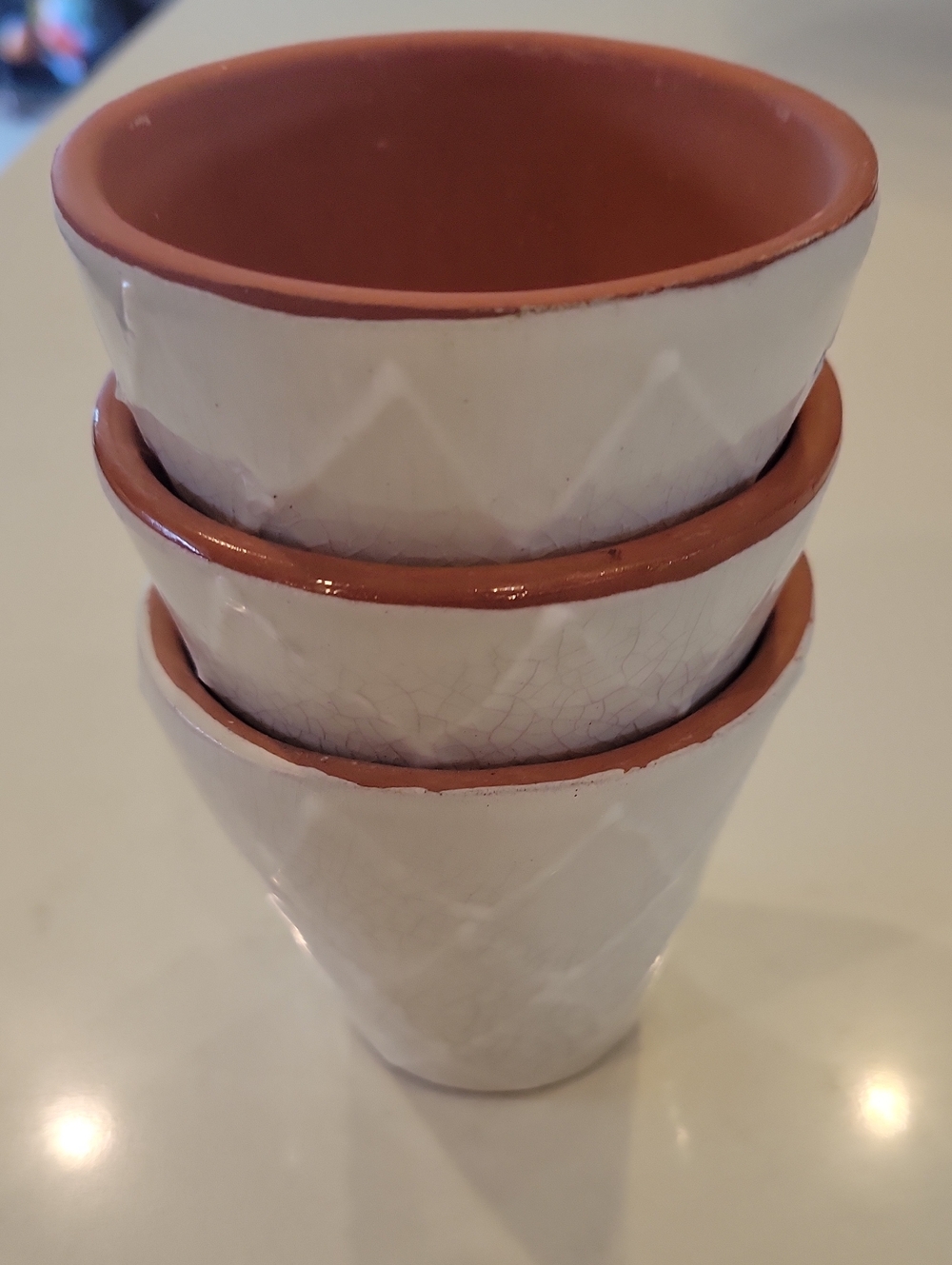 Pottery Barn White/ Cream Ceramic Planters with Terracotta Rim - Set of 3